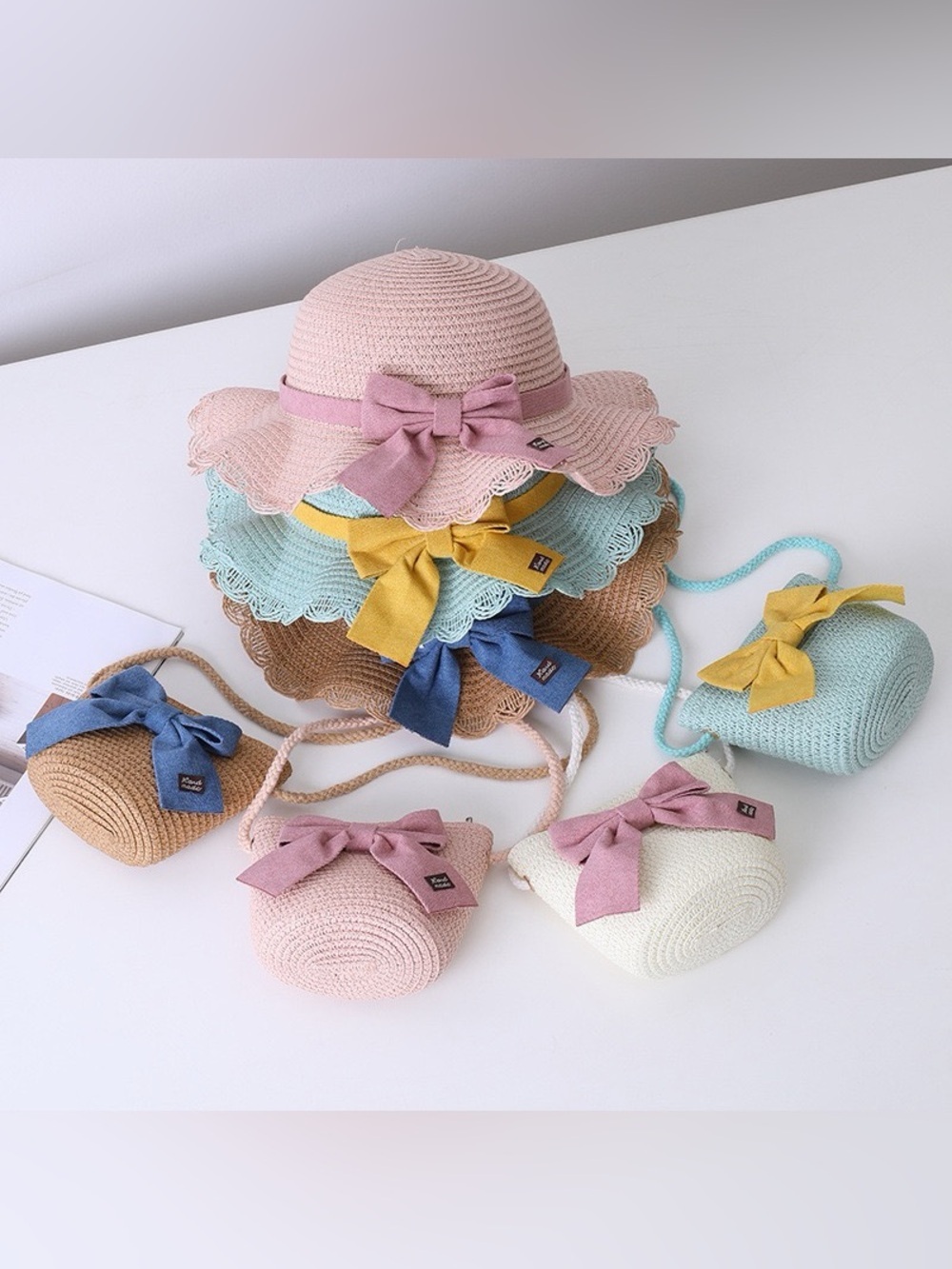 Straw Sun Hat & Crossbody Bag Set with Yellow Bow - Picture 6 of 7